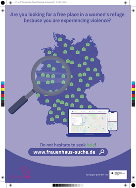 ZIF Frauenhaus-Suche Plakat mit Druckermarken A4 EN Dunkel ZIF Frauenhaus-Suche Plakat mit Druckermarken A4 EN Dunkel